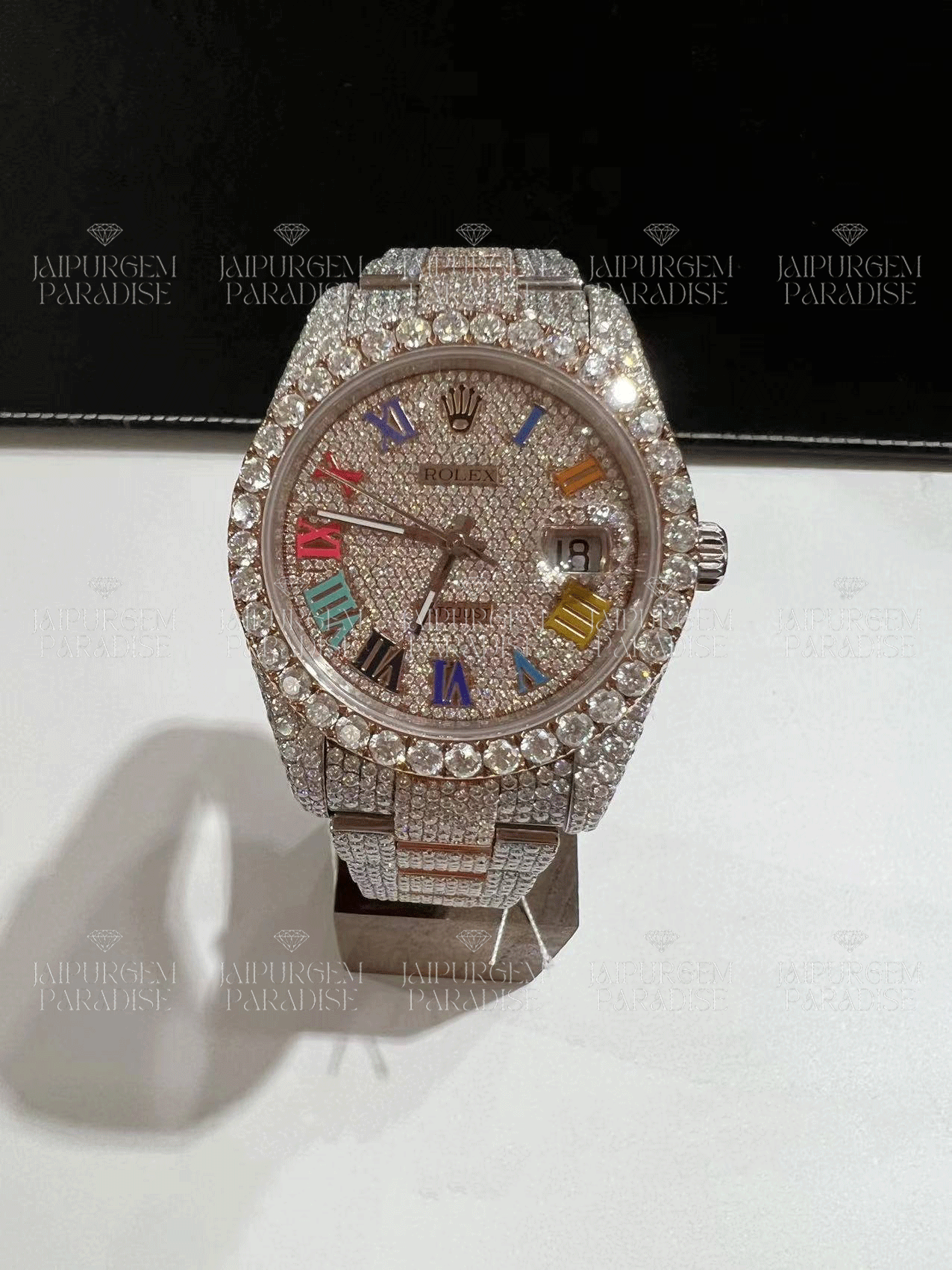 Custom Hip Hop Two Tone Iced Out Automatic Movement Moissanite Watch