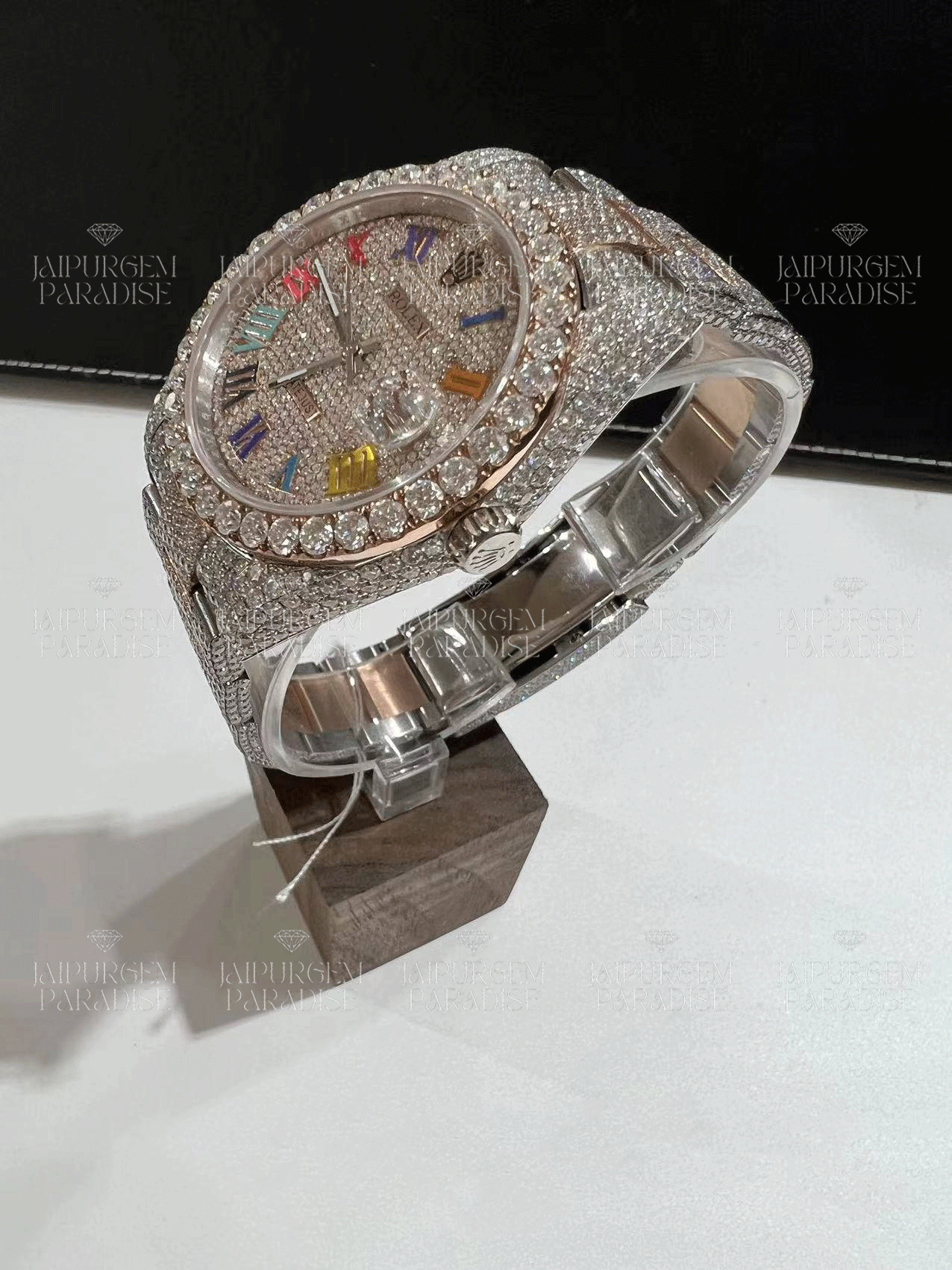 Custom Hip Hop Two Tone Iced Out Automatic Movement Moissanite Watch