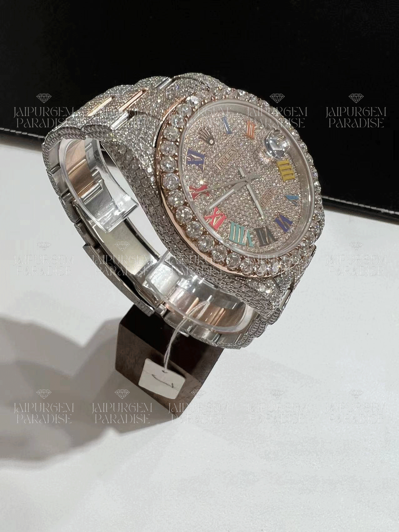 Custom Hip Hop Two Tone Iced Out Automatic Movement Moissanite Watch
