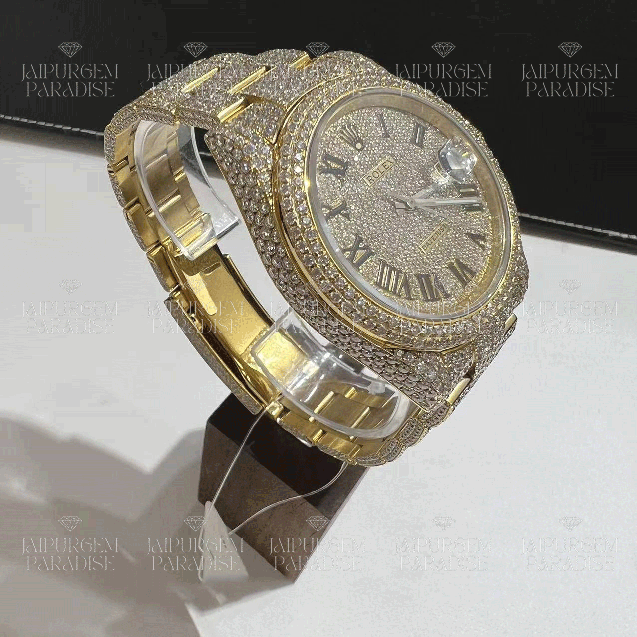 Yellow Gold Luxury HipHop Iced Out Automatic Movement Moissanite Diamond Watch