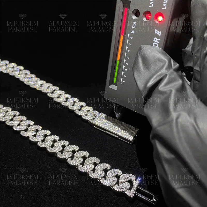 15mm Luxury Iced Out Silver Moissanite Hip Hop Cuban Link Chain