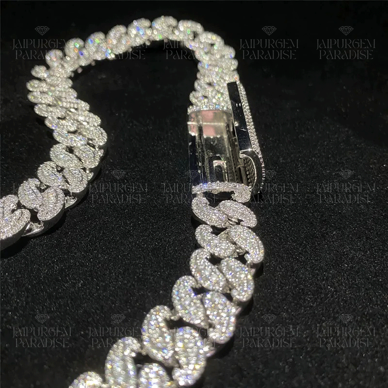 15mm Luxury Iced Out Silver Moissanite Hip Hop Cuban Link Chain
