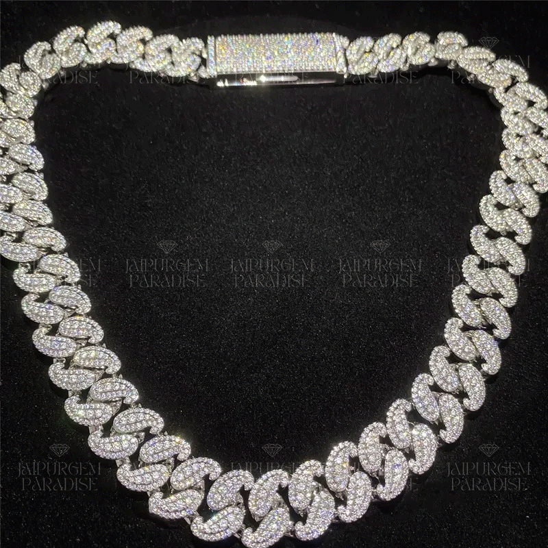 15mm Luxury Iced Out Silver Moissanite Hip Hop Cuban Link Chain