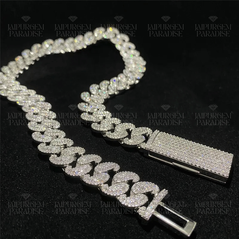 15mm Luxury Iced Out Silver Moissanite Hip Hop Cuban Link Chain