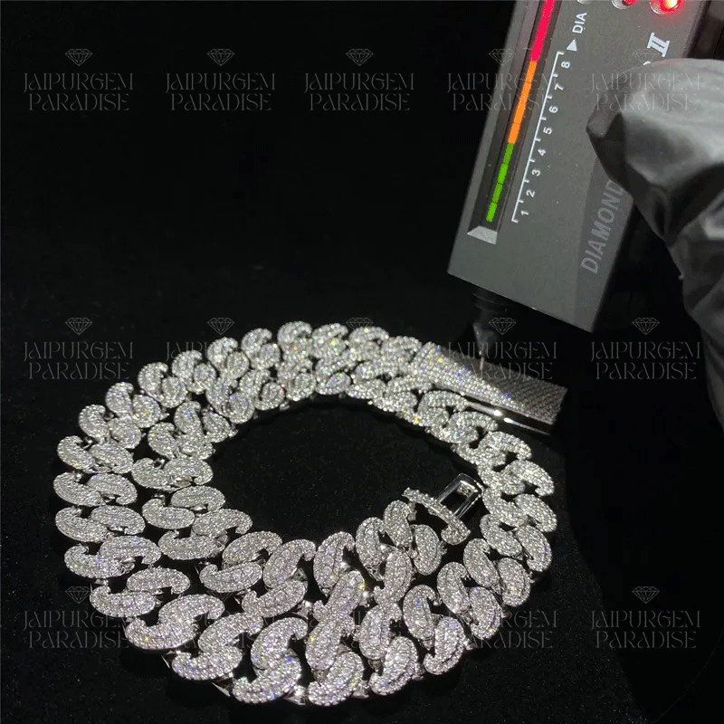 15mm Luxury Iced Out Silver Moissanite Hip Hop Cuban Link Chain