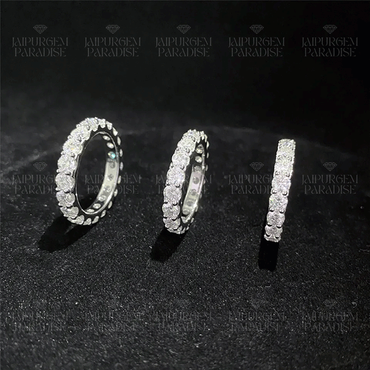 3mm 925 Sterling Silver Round Cut VVS Moissanite Eternity Band Ring