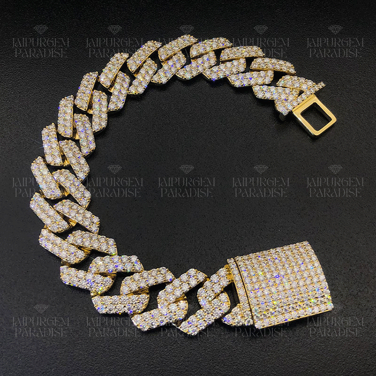 14mm HipHop Iced Out Silver Moissanite Diamond Cuban Bracelet