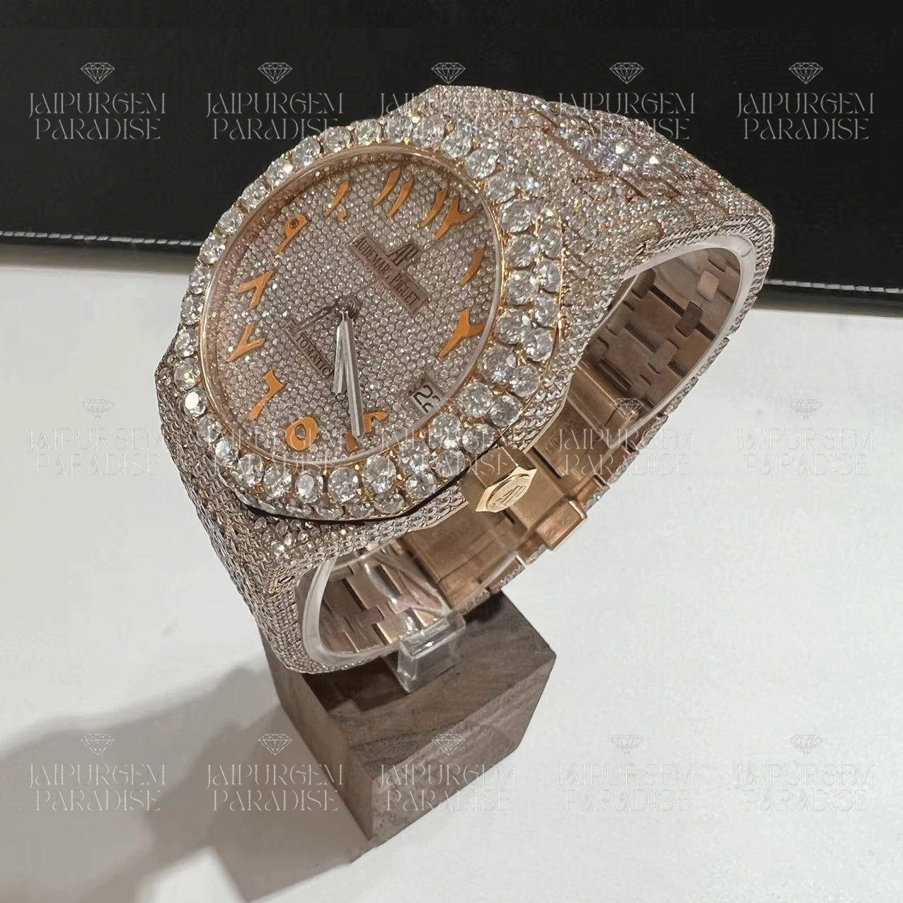 Custom Arabic Dial Rose Gold Luxury HipHop Iced Out Automatic Movement Moissanite Diamond Watch