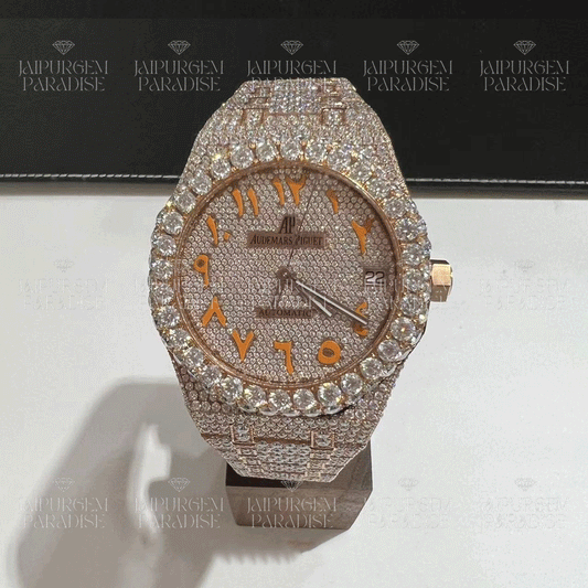 Custom Arabic Dial Rose Gold Luxury HipHop Iced Out Automatic Movement Moissanite Diamond Watch