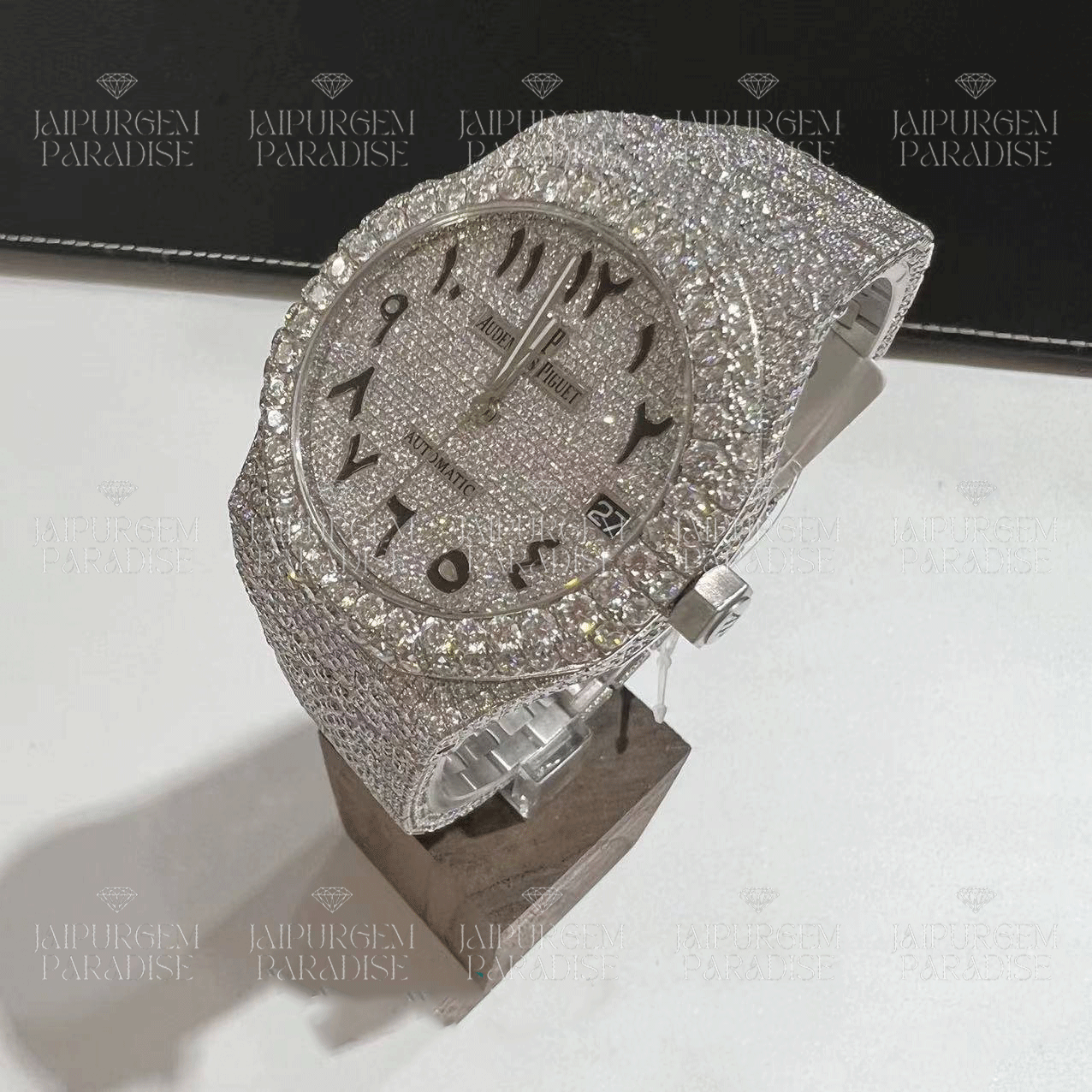 Luxury Hip Hop Arabic Dial Iced Out Automatic Movement Moissanite Diamond Watch