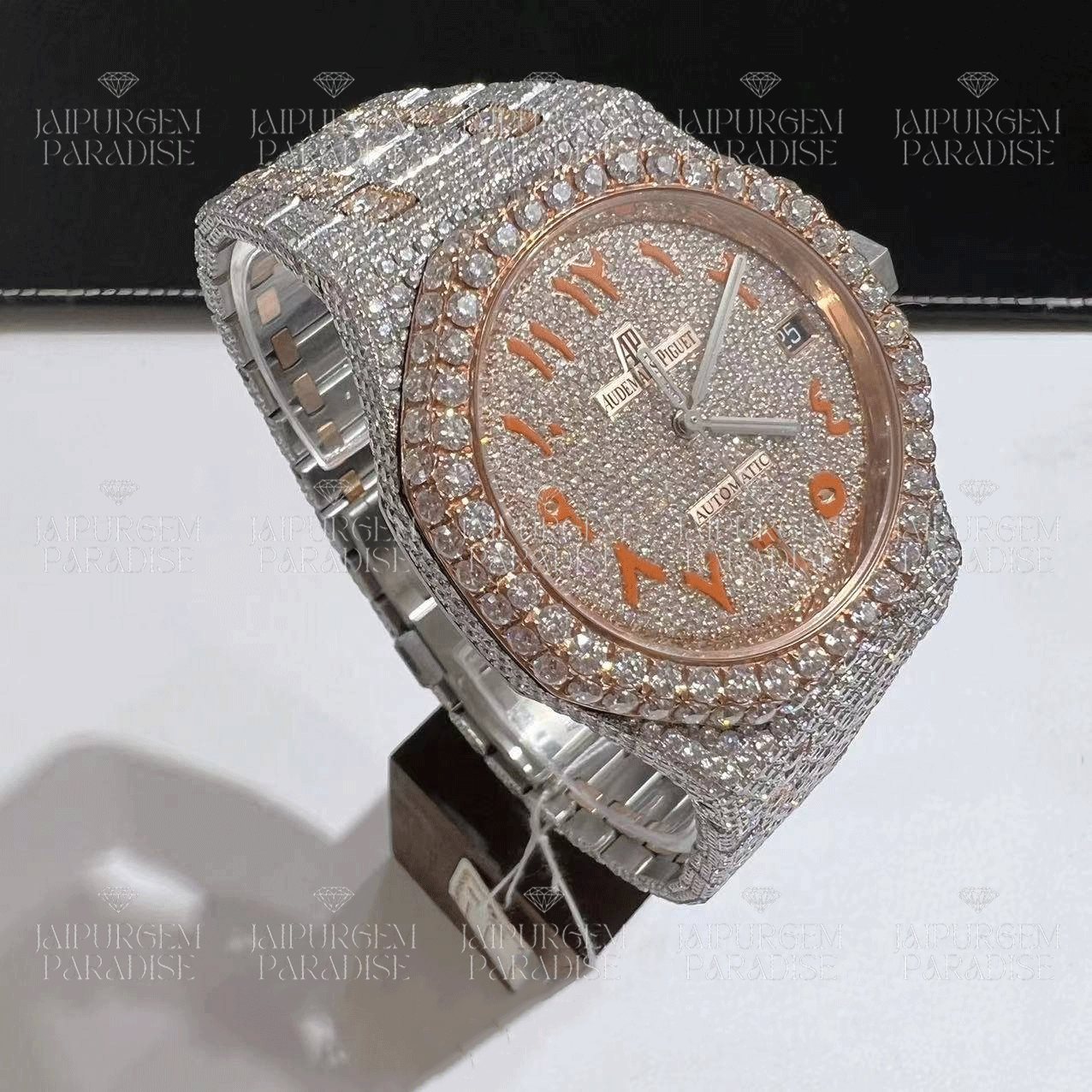 Luxury Custom Arabic Dial Iced Out Automatic Movement Moissanite Diamond Watch