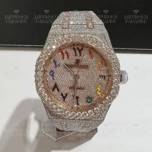 Luxury Custom Two Tone Iced Out Automatic Movement Moissanite Diamond Watch