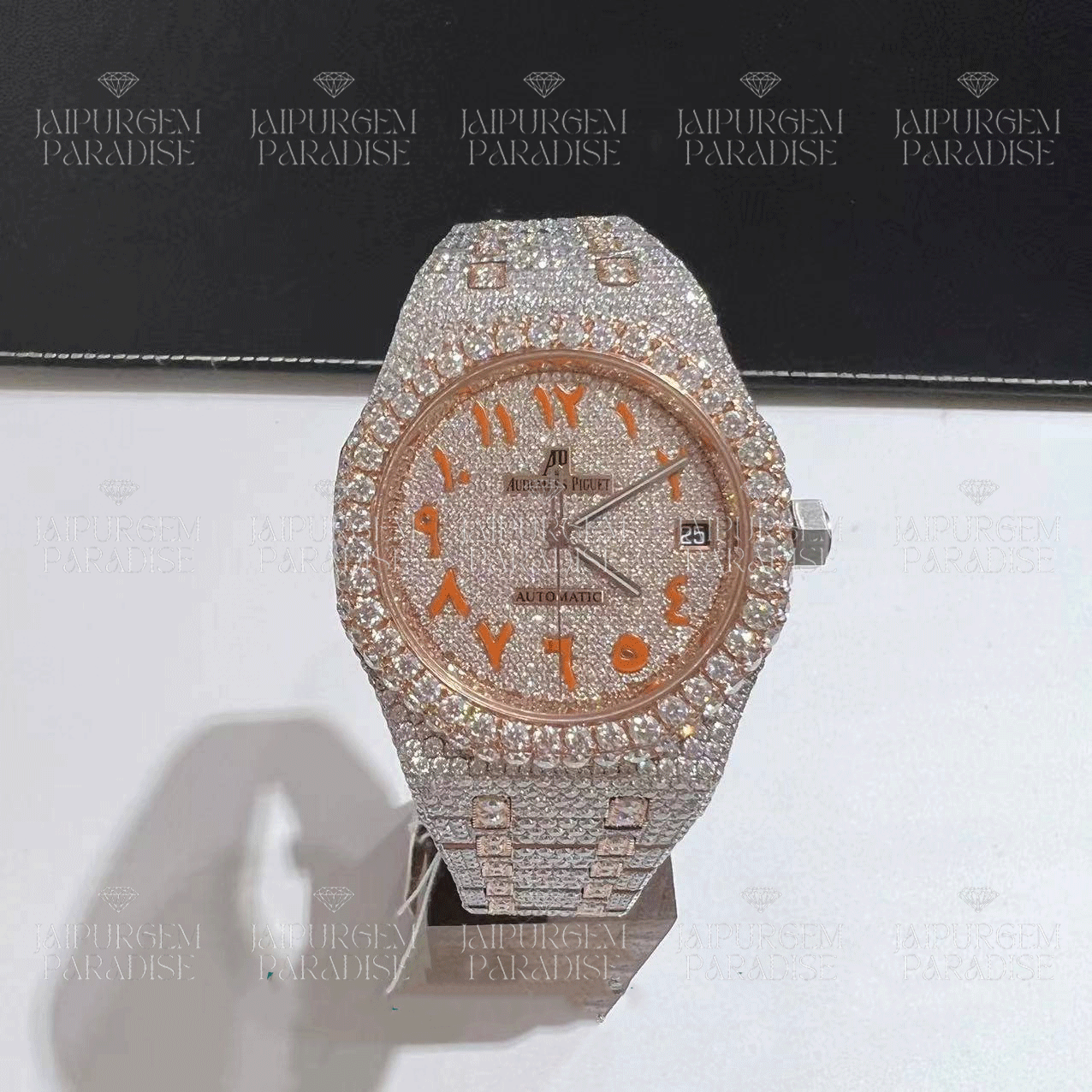 Luxury Custom Arabic Dial Iced Out Automatic Movement Moissanite Diamond Watch