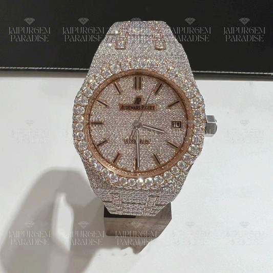 Luxury Two Tone Iced Out Automatic Movement Moissanite Diamond Watch