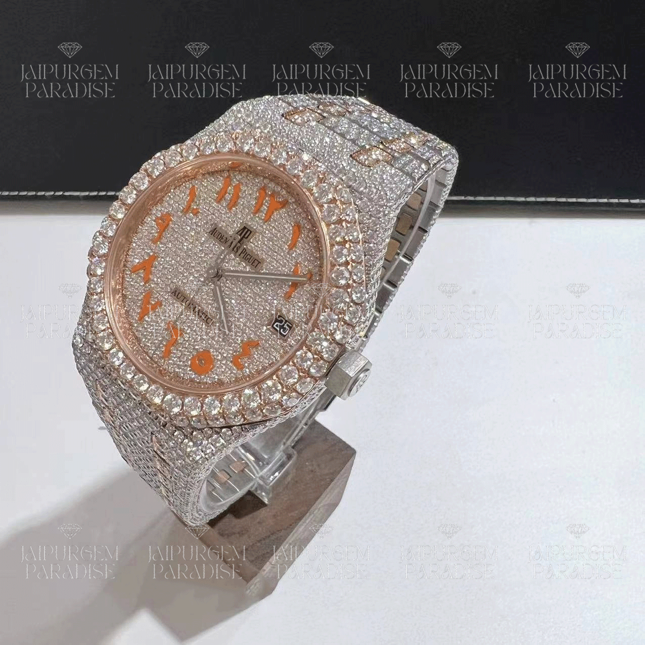 Luxury Custom Arabic Dial Iced Out Automatic Movement Moissanite Diamond Watch