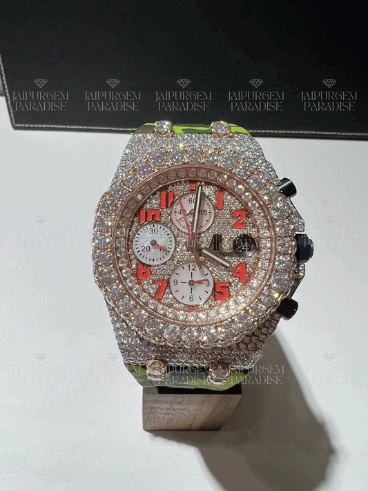 Luxury Custom Silicone Strap Iced Out Automatic Movement Moissanite Watch