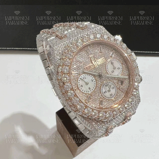 Luxury Hip Hop Two Tone Iced Out Automatic Movement Moissanite Diamond Watch