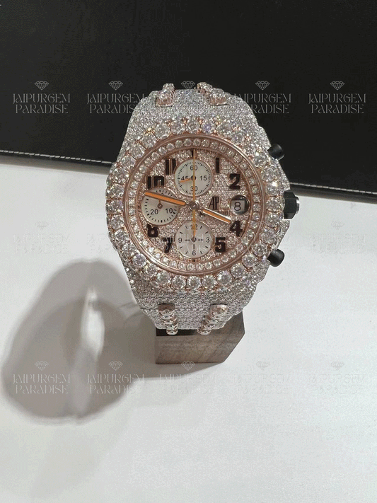 Luxury Hip Hop Two Tone Iced Out Automatic Movement Moissanite Diamond Watch