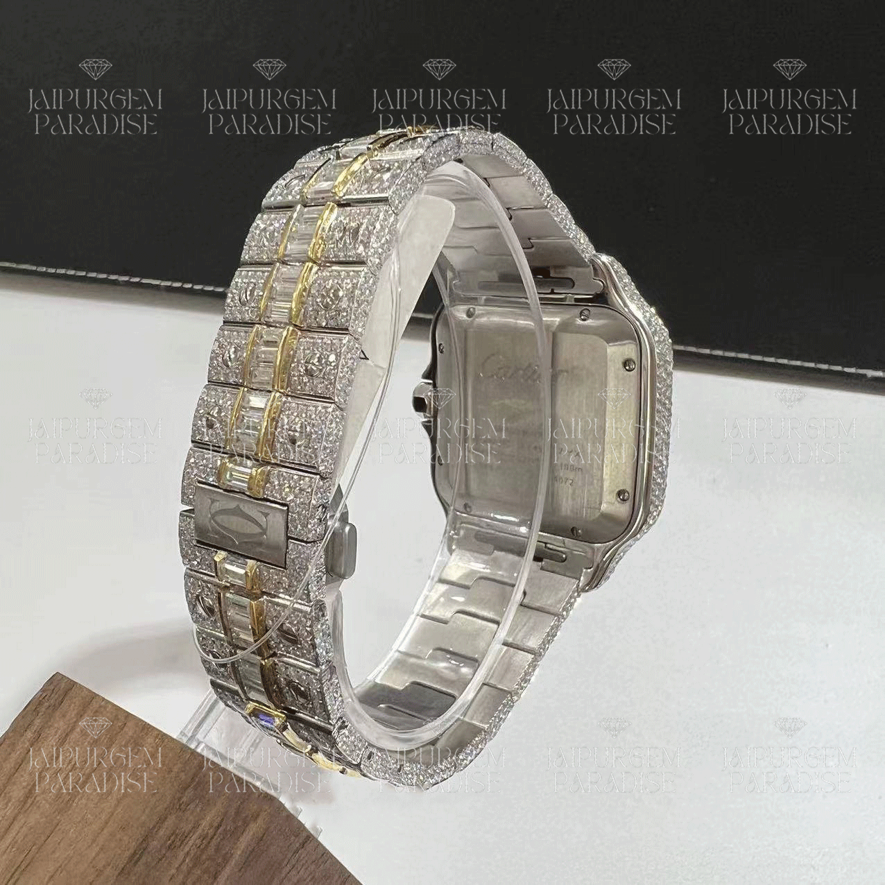 Custom Two Tone Roman Dial Luxury HipHop Iced Out Baguette Moissanite Diamond Watch