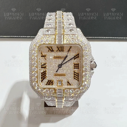 Custom Two Tone Luxury HipHop Iced Out Baguette Moissanite Diamond Watch