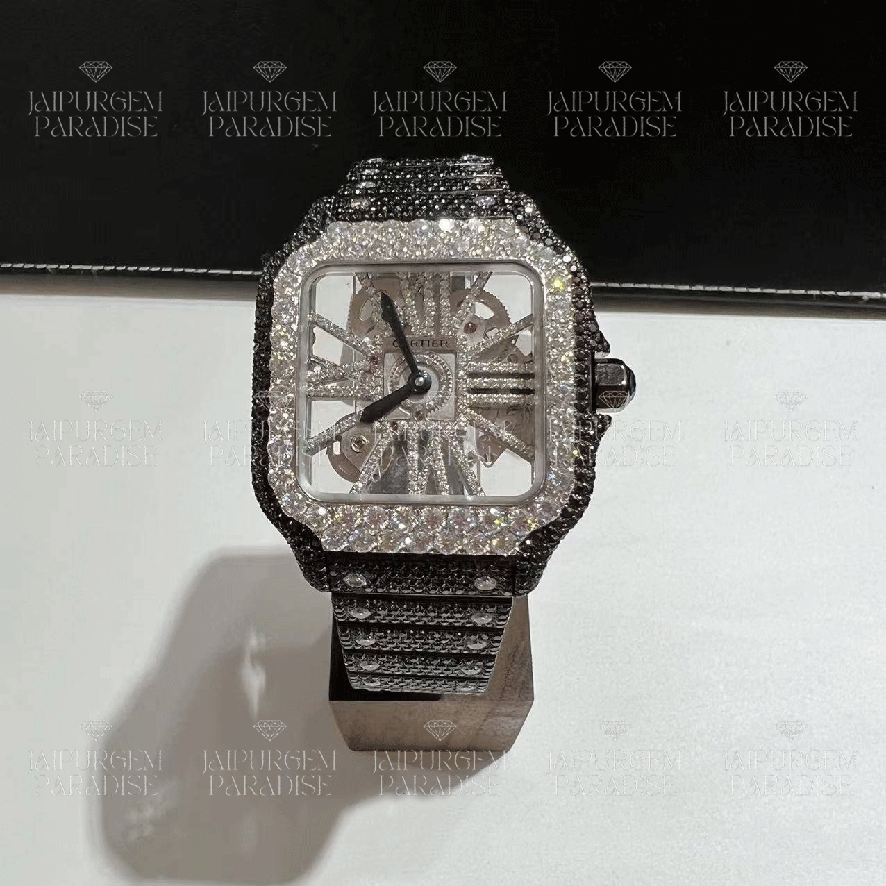 Luxury HipHop Iced Out Automatic Movement Black Moissanite Diamond Watch