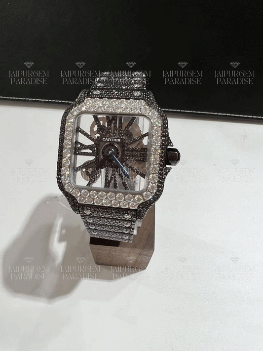 Luxury HipHop Iced Out Automatic Movement Black Moissanite Diamond Watch