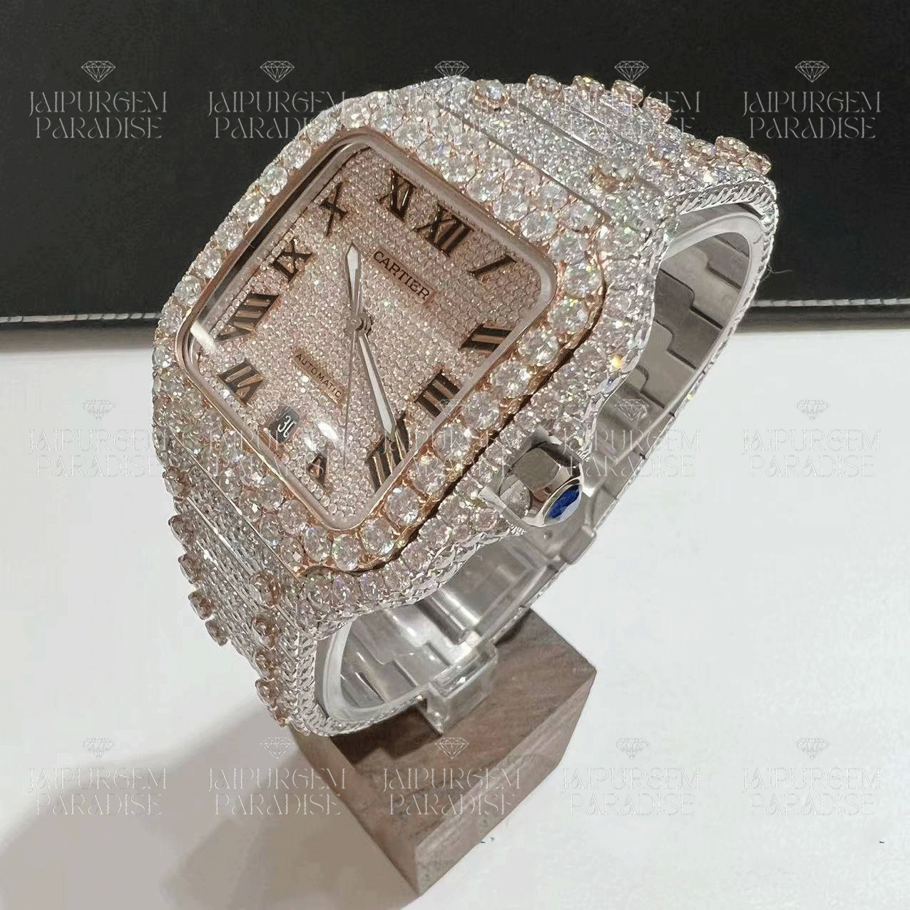 Luxury Two Tone HipHop Iced Out Automatic Movement Moissanite Watch