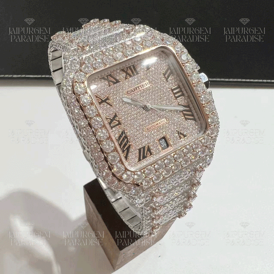 Luxury Two Tone HipHop Iced Out Automatic Movement Moissanite Watch