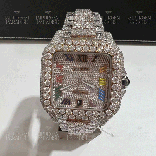 Custom Two Tone Luxury Roman Dial Dial HipHop Iced Out Moissanite Diamond Watch