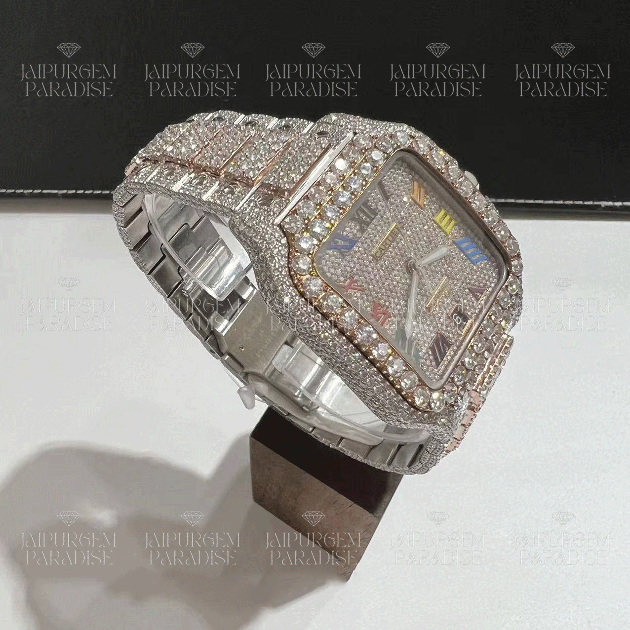 Custom Two Tone Luxury Roman Dial Dial HipHop Iced Out Moissanite Diamond Watch