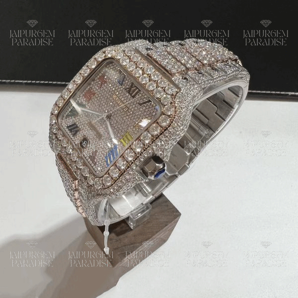 Custom Two Tone Luxury Roman Dial Dial HipHop Iced Out Moissanite Diamond Watch