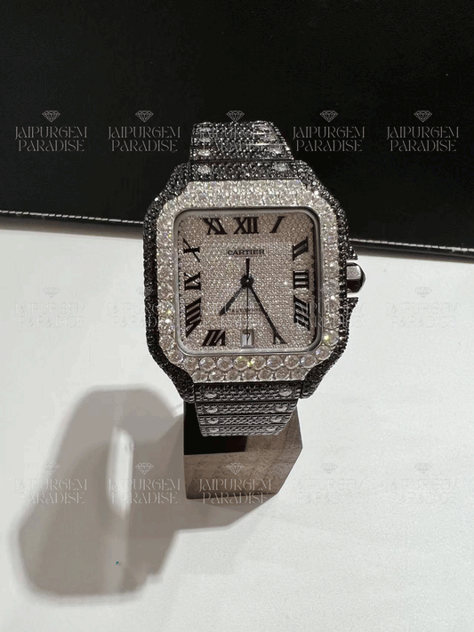 Luxury HipHop Iced Out Automatic Movement Black Moissanite Diamond Watch