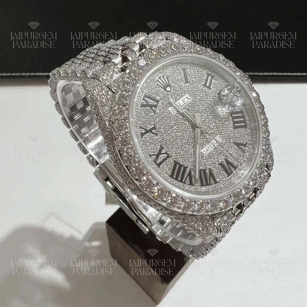 Hip-Hop Luxury Automatic Movement Handcrafted Moissanite Studded stainless steel Watch