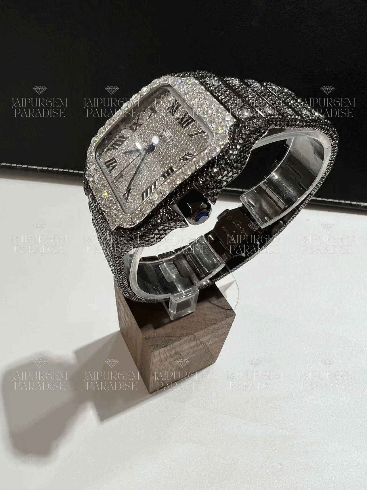 Luxury HipHop Iced Out Automatic Movement Black Moissanite Diamond Watch