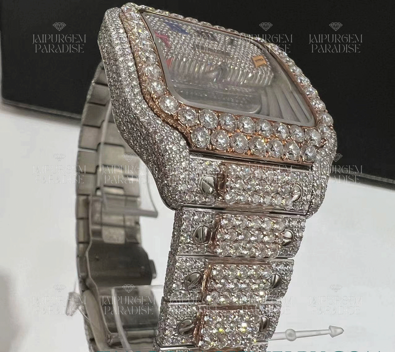 Custom Two Tone Luxury Roman Dial Dial HipHop Iced Out Moissanite Diamond Watch