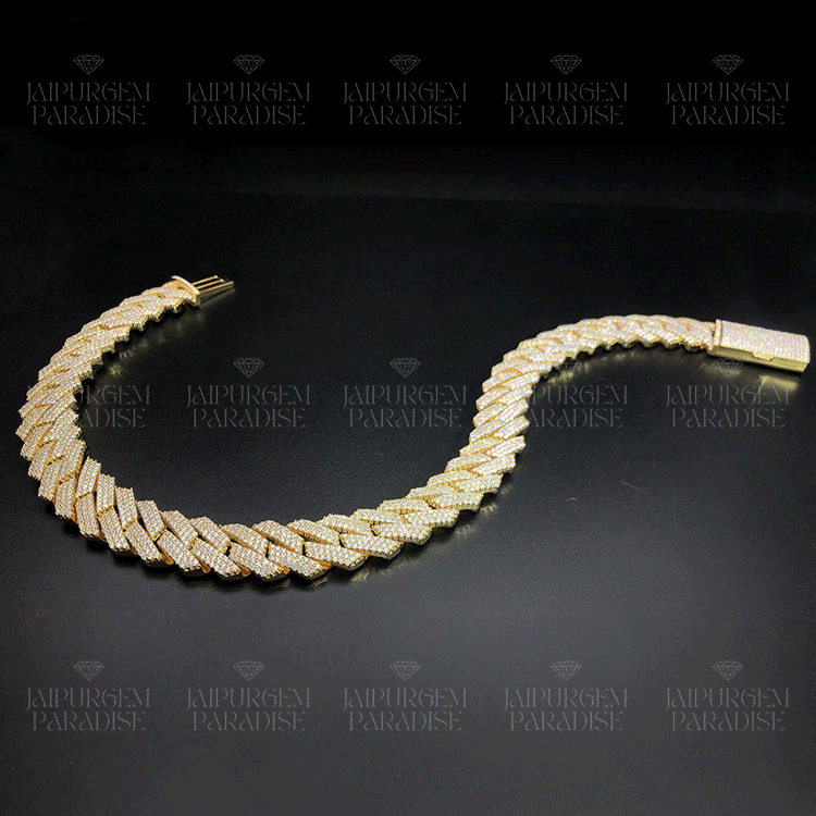 16mm Iced Out Yellow Gold Plated Silver Moissanite HipHop Cuban Chain