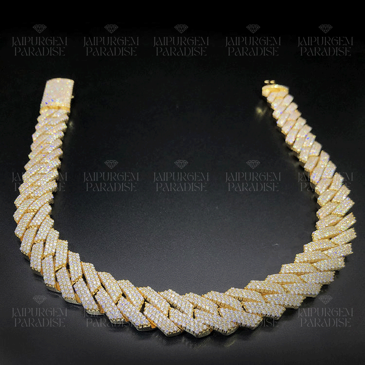 16mm Iced Out Yellow Gold Plated Silver Moissanite HipHop Cuban Chain