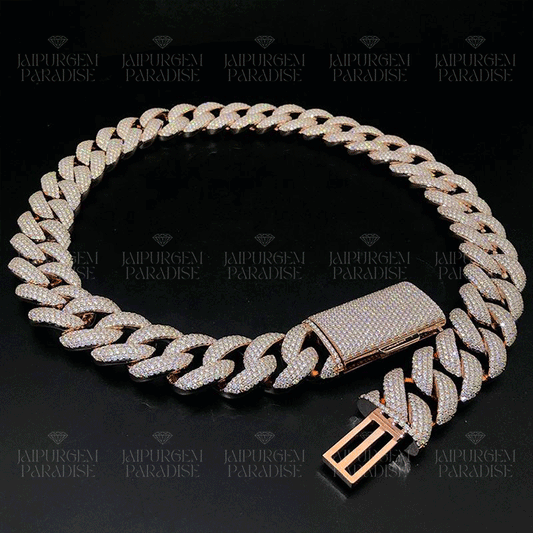 20mm Iced Out Moissanite Silver Rose Gold Plated Cuban Link Chain