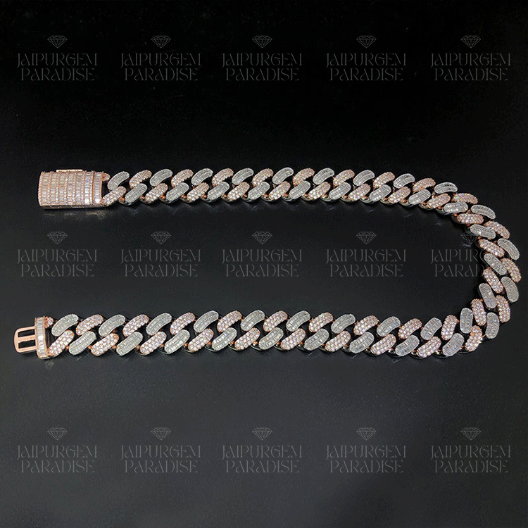 20mm Two Tone Iced Out Moissanite Rose Gold Plated Silver Cuban Chain