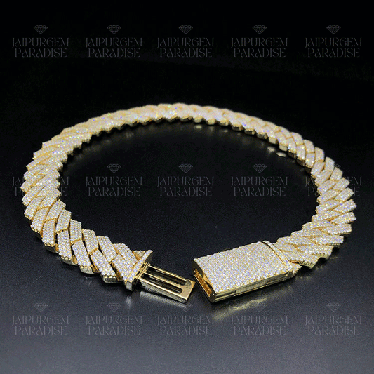 16mm Iced Out Yellow Gold Plated Silver Moissanite HipHop Cuban Chain