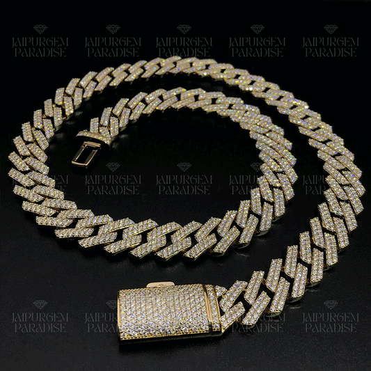 14mm Yellow Gold Plated Iced Out Moissanite Silver Custom Lock Cuban Chain