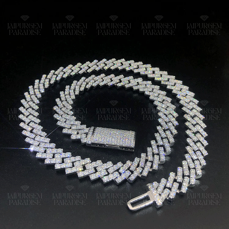 10mm 925 Sterling Silver Iced Out Hip Hop Moissanite Cuban Chain