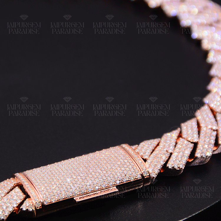 20mm Iced Out Moissanite Silver Rose Gold Plated Cuban Link Chain