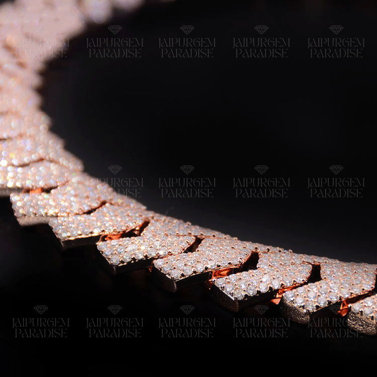 20mm Iced Out Moissanite Silver Rose Gold Plated Cuban Link Chain