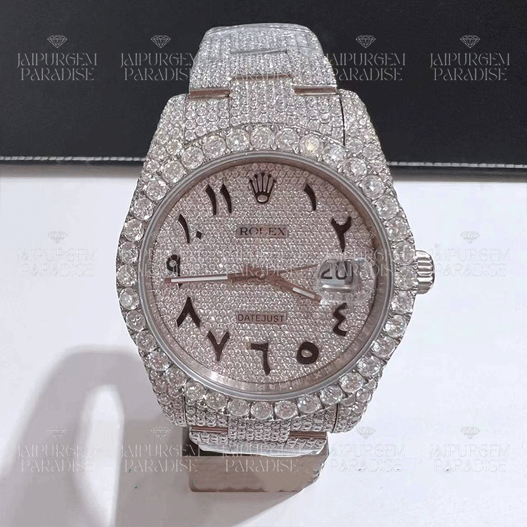 Luxury Hip Hop Arabic Dial Iced Out Automatic Movement Moissanite Diamond Watch