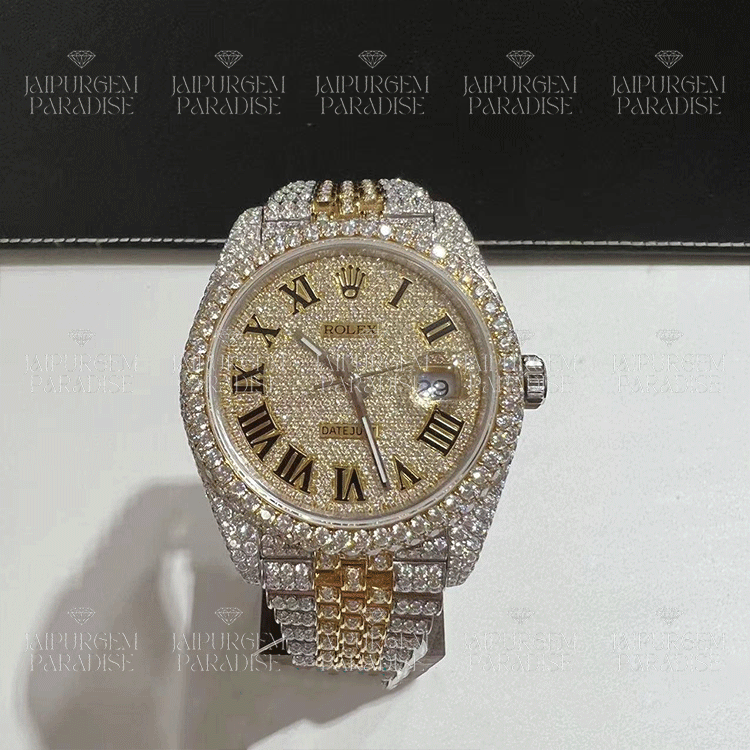 Hip-Hop Luxury Automatic Movement Handcrafted Moissanite Studded Two Tone Watch