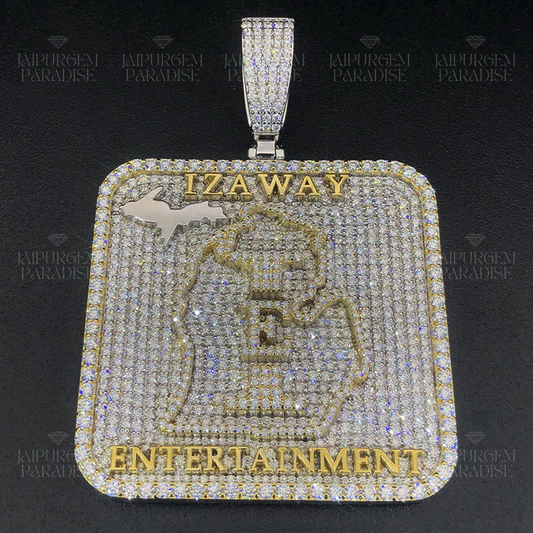 Two Tone Silver Iced Out Logo Name Moissanite HipHop Pendant