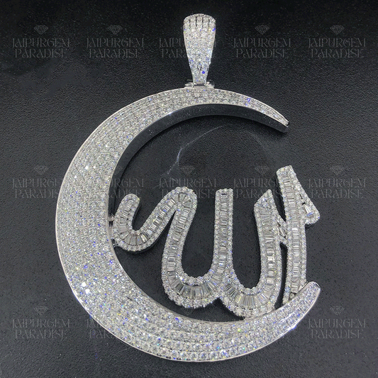 Moissanite Baguette Silver Iced Out Islamic Pendant Pass Diamond Tester