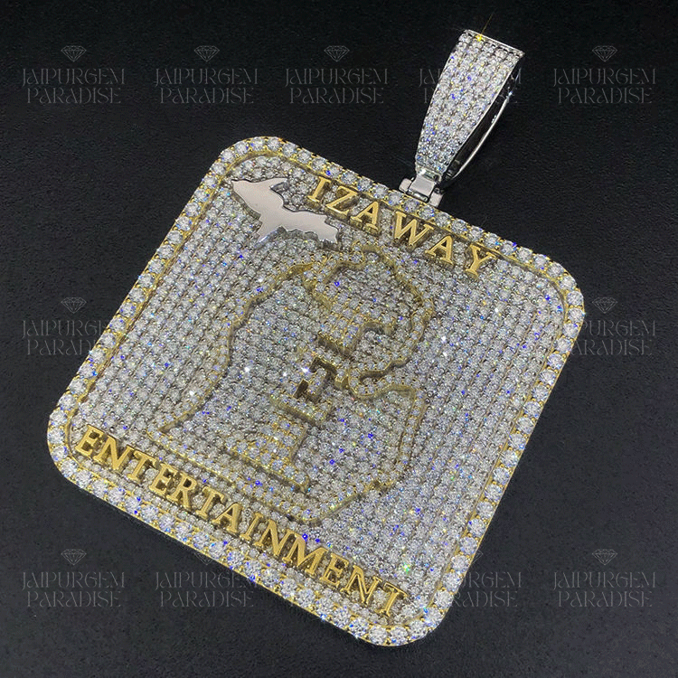 Two Tone Silver Iced Out Logo Name Moissanite HipHop Pendant