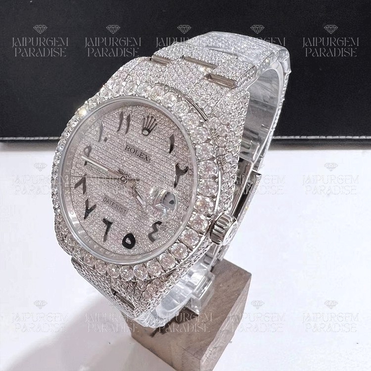 Luxury Hip Hop Arabic Dial Iced Out Automatic Movement Moissanite Diamond Watch